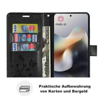 Hülle Motorola Moto G56 Handyhülle mit [Standfunktion][Kartenfächern] in Schwarz