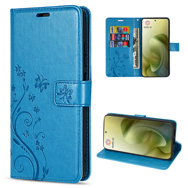 Hülle Motorola Moto G86 Handyhülle mit [Standfunktion][Kartenfächern] in Blau