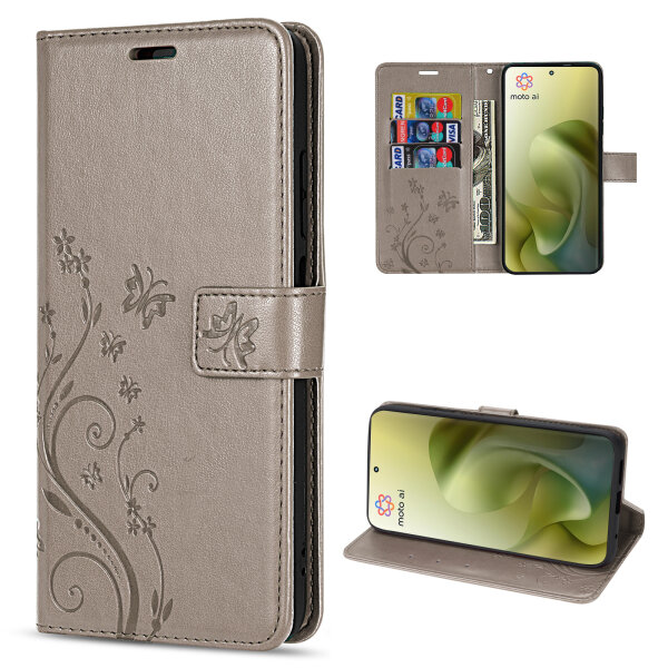 Hülle Motorola Moto G86 Handyhülle mit [Standfunktion][Kartenfächern] in Grau