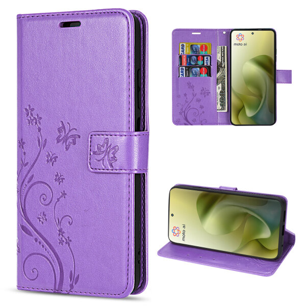 Hülle Motorola Moto G86 Handyhülle mit [Standfunktion][Kartenfächern] in Lila
