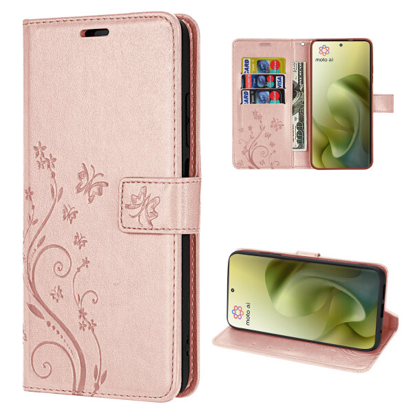 Hülle Motorola Moto G86 Handyhülle mit [Standfunktion][Kartenfächern] in Rosegold
