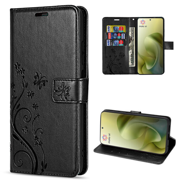 Hülle Motorola Moto G86 Handyhülle mit [Standfunktion][Kartenfächern] in Schwarz