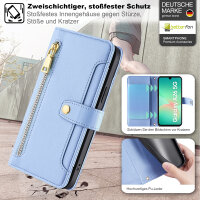Handykette für Samsung Galaxy A26 Hülle mit Band Handyhülle Kartenfächer PU Leder Umhängetasche in Hellblau