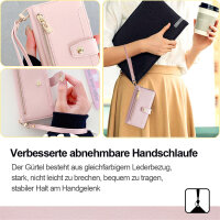 Handykette für Samsung Galaxy A26 Hülle mit Band Handyhülle Kartenfächer PU Leder Umhängetasche in Rosa