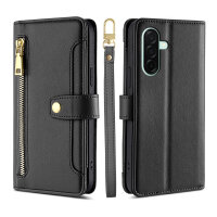 Handykette für Samsung Galaxy A26 Hülle mit Band Handyhülle Kartenfächer PU Leder Umhängetasche in Schwarz