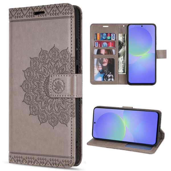 Hülle für Samsung Galaxy A36/ A56 Handy Tasche Case Schutzhülle Schale Etui BF Mandala Grau
