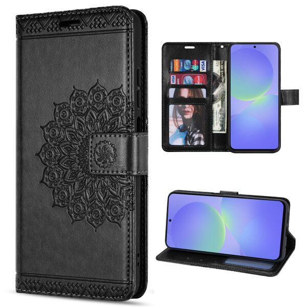 Hülle für Samsung Galaxy A36/ A56 Handy Tasche Case Schutzhülle Schale Etui BF Mandala Schwarz