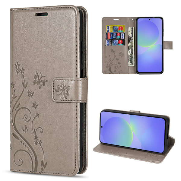 Hülle für Samsung Galaxy A36/ A56 Handy Tasche Case Schutzhülle Schale Etui BF Flower Grau