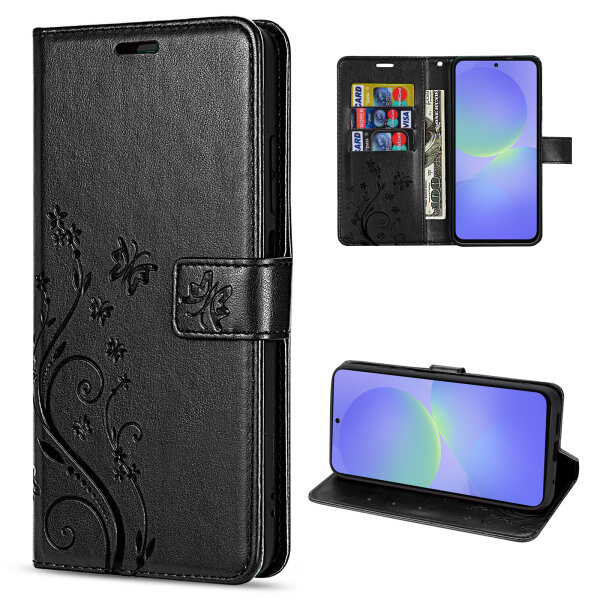 Hülle für Samsung Galaxy A36/ A56 Handy Tasche Case Schutzhülle Schale Etui BF Flower Schwarz