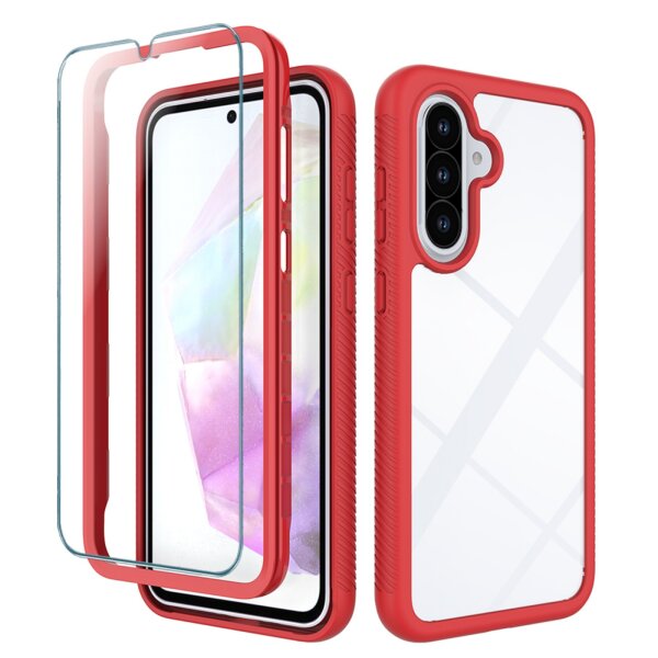 Samsung Galaxy A36 / A56 Handyhülle 2-teilig 360° Grad Hülle mit Displayschutz 9H Rot