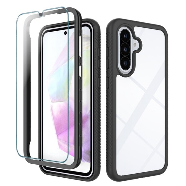 Samsung Galaxy A36 / A56 Handyhülle 2-teilig 360° Grad Hülle mit Displayschutz 9H in Schwarz