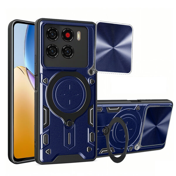 Outdoor Panzer Hülle für ZTE Blade A56 Handyhülle mit Slide Kameraschutz Ringhalter Bumper in Blau