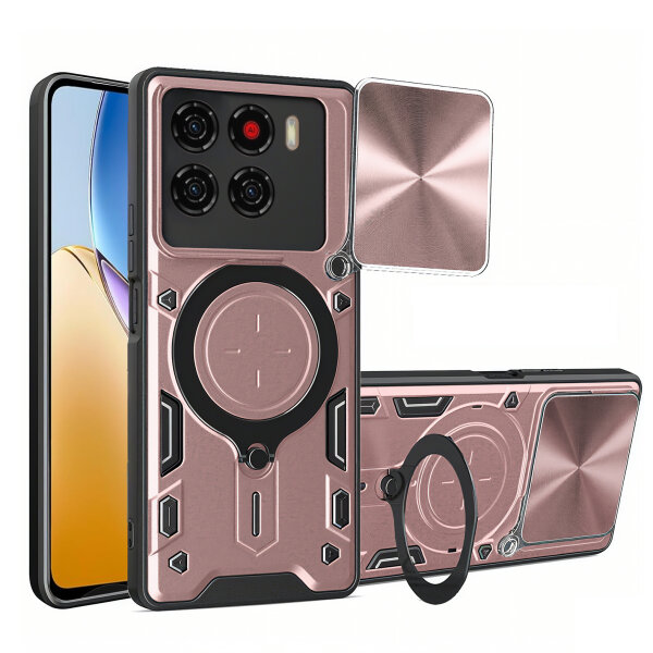 Outdoor Panzer Hülle für ZTE Blade A56 Handyhülle mit Slide Kameraschutz Ringhalter Bumper in Rosegold