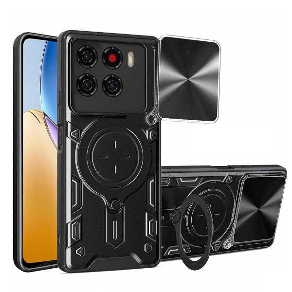 Outdoor Panzer Hülle für ZTE Blade A56 Handyhülle mit Slide Kameraschutz Ringhalter Bumper in Schwarz