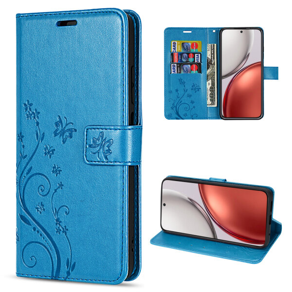 Hülle für Honor Magic 8 Lite Handyhülle Schutzhülle Wallet Case Klapphülle Etui Blau
