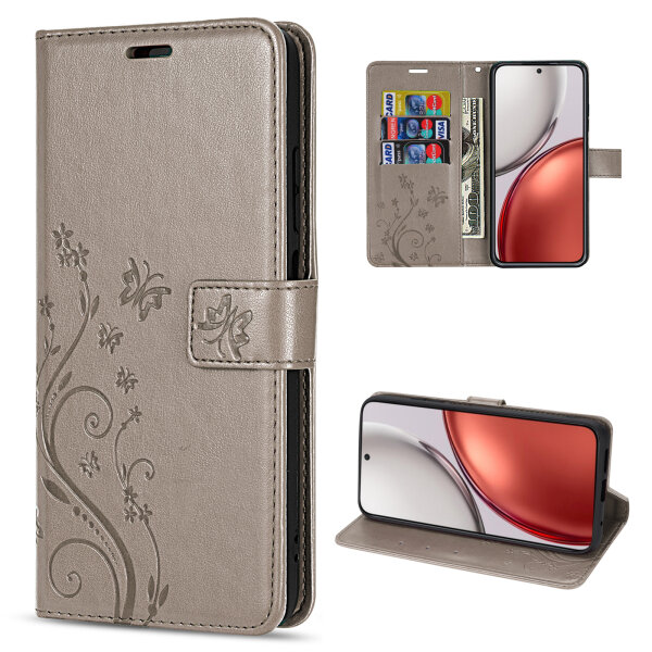 Hülle für Honor Magic 8 Lite Handyhülle Schutzhülle Wallet Case Klapphülle Etui Grau