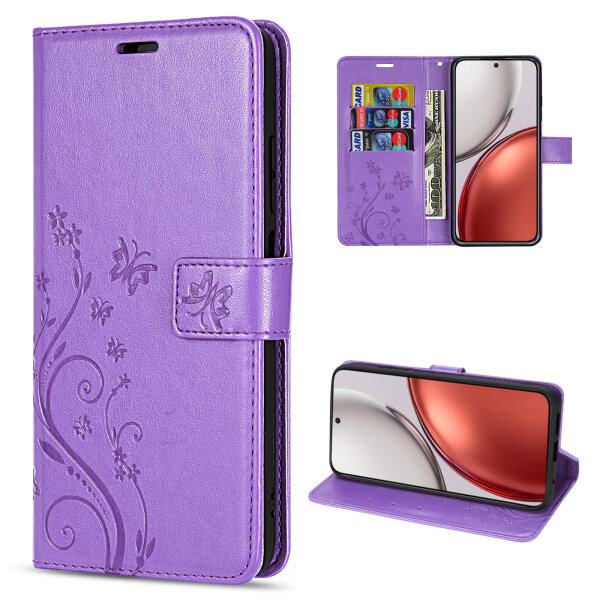 Hülle für Honor Magic 8 Lite Handyhülle Schutzhülle Wallet Case Klapphülle Etui Lila