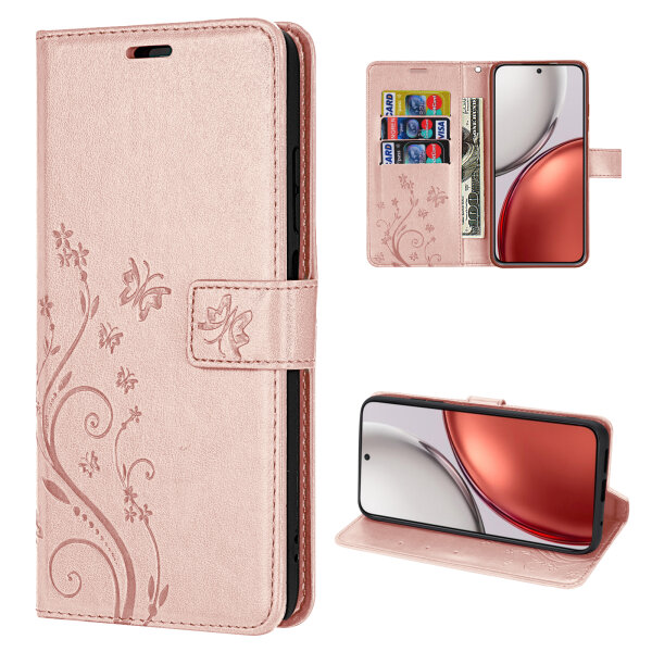 Hülle für Honor Magic 8 Lite Handyhülle Schutzhülle Wallet Case Klapphülle Etui Rosegold