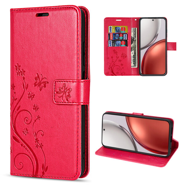 Hülle für Honor Magic 8 Lite Handyhülle Schutzhülle Wallet Case Klapphülle Etui Rot