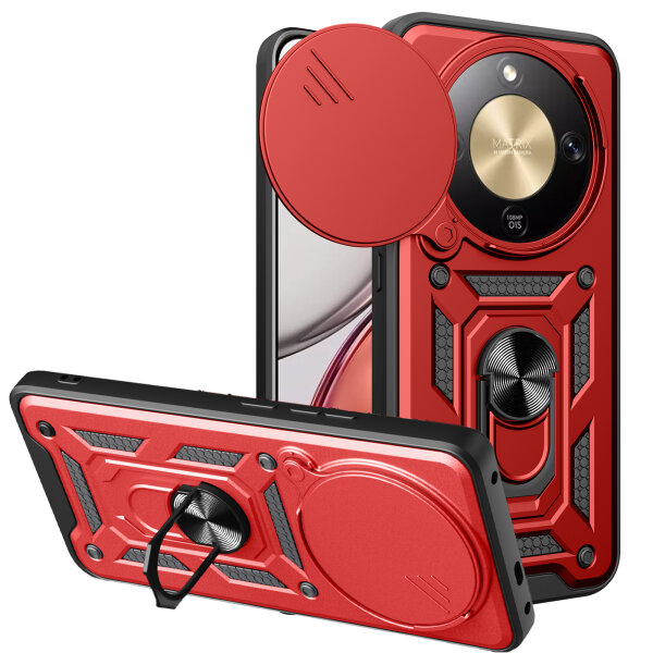Outdoor Panzer Hülle für Honor Magic 8 Lite Handyhülle Slide Kameraschutz Ringhalter Rot