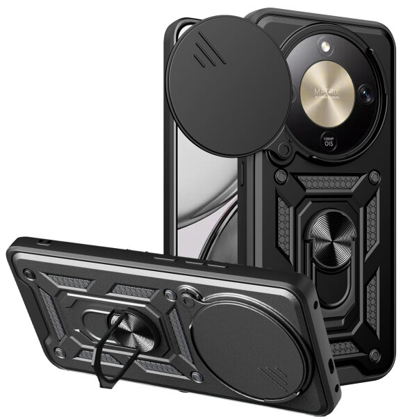 Outdoor Panzer Hülle für Honor Magic 8 Lite Handyhülle Slide Kameraschutz Ringhalter Schwarz