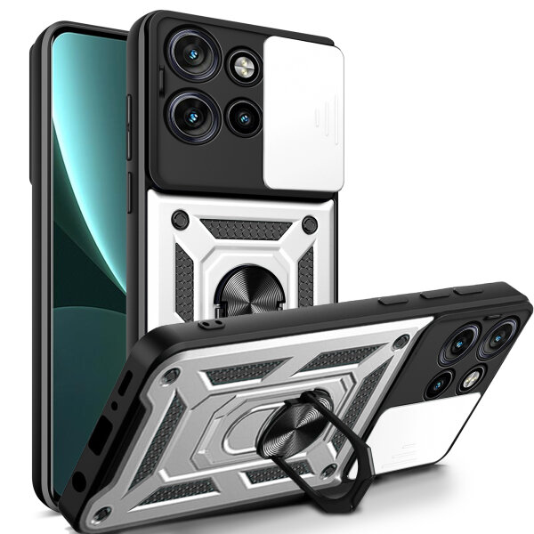 Outdoor Panzer Hülle für Motorola Edge 50 Neo Handyhülle mit Kameraschutz Ringhalter Silber