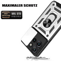 Outdoor Panzer Hülle für Motorola Edge 50 Neo Handyhülle mit Kameraschutz Ringhalter Silber
