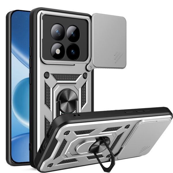 Outdoor Panzer Hülle für Xiaomi Redmi Note 15 Pro+ Handyhülle mit Kameraschutz Ringhalter Silber
