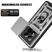 Outdoor Panzer Hülle für Xiaomi Redmi Note 15 Pro+ Handyhülle mit Kameraschutz Ringhalter Silber