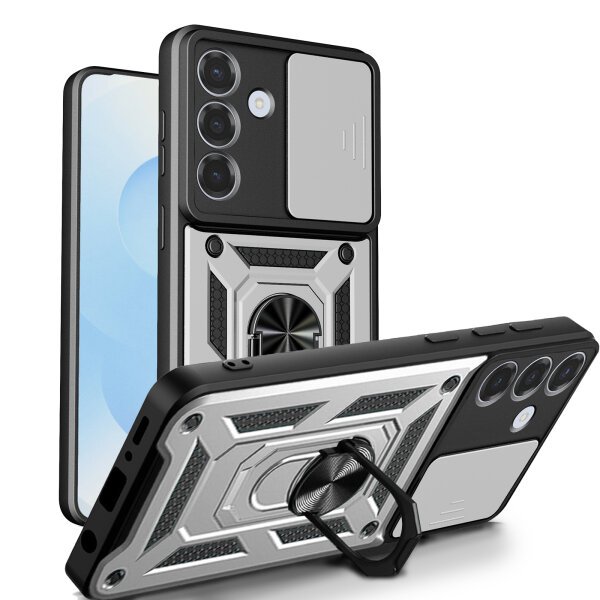 Outdoor Panzer Hülle für Samsung Galaxy S26 mit Kameraschutz Ringhalter Silber