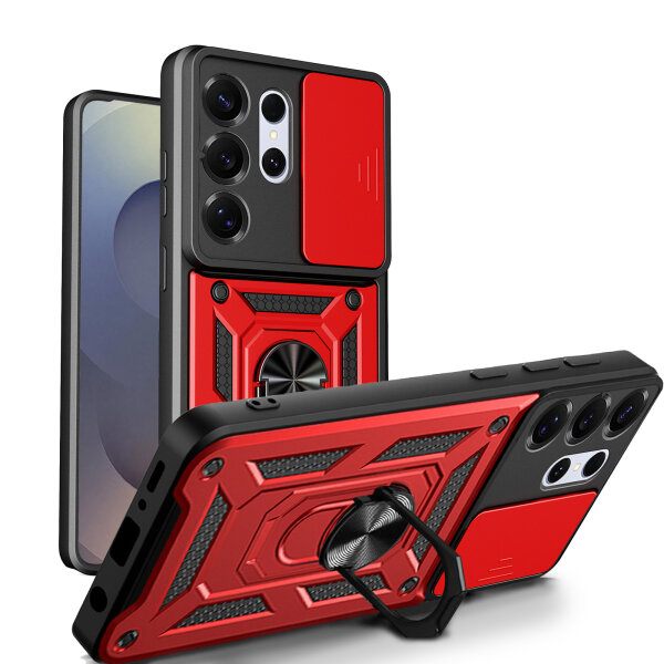 Outdoor Panzer Hülle für Samsung Galaxy S26 Ultra mit Kameraschutz Ringhalter Rot
