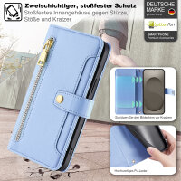 Handykette Samsung Galaxy S26 Hülle mit Band Handyhülle Kartenfächer PU Leder Umhängetasche in Hellblau