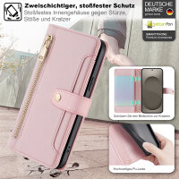 Handykette Samsung Galaxy S26 Hülle mit Band Handyhülle Kartenfächer PU Leder Umhängetasche in Rosa