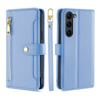 Handykette Samsung Galaxy S26+ Hülle mit Band Handyhülle Kartenfächer PU Leder Umhängetasche in Hellblau