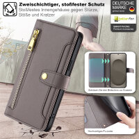 Handykette Samsung Galaxy S26 Ultra Hülle mit Band Handyhülle Kartenfächer PU Leder Umhängetasche in Grau