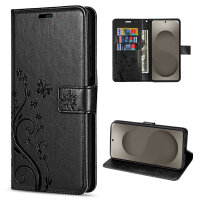 Hülle für Samsung Galaxy S26 5G Wallet Case Kartenfächern & Standfunktion in Blume Schwarz