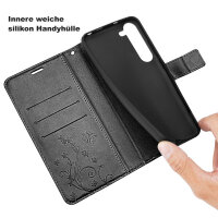 Hülle für Samsung Galaxy S26 5G Wallet Case Kartenfächern & Standfunktion in Blume Schwarz