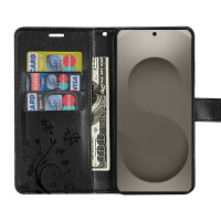 Hülle für Samsung Galaxy S26 5G Wallet Case Kartenfächern & Standfunktion in Blume Schwarz