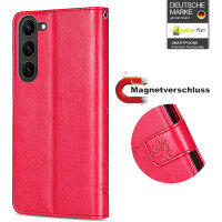 Hülle für Samsung Galaxy S26 5G Wallet Case Kartenfächern & Standfunktion in Blume Rot