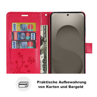 Hülle für Samsung Galaxy S26 5G Wallet Case Kartenfächern & Standfunktion in Blume Rot
