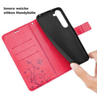 Hülle für Samsung Galaxy S26 5G Wallet Case Kartenfächern & Standfunktion in Blume Rot