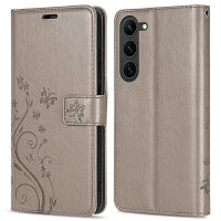 Hülle für Samsung Galaxy S26 5G Wallet Case Kartenfächern & Standfunktion in Blume Grau