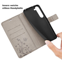 Hülle für Samsung Galaxy S26 5G Wallet Case Kartenfächern & Standfunktion in Blume Grau