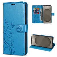Hülle für Samsung Galaxy S26 5G Wallet Case Kartenfächern & Standfunktion in Blume Blau