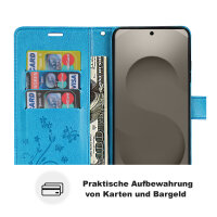 Hülle für Samsung Galaxy S26 5G Wallet Case Kartenfächern & Standfunktion in Blume Blau