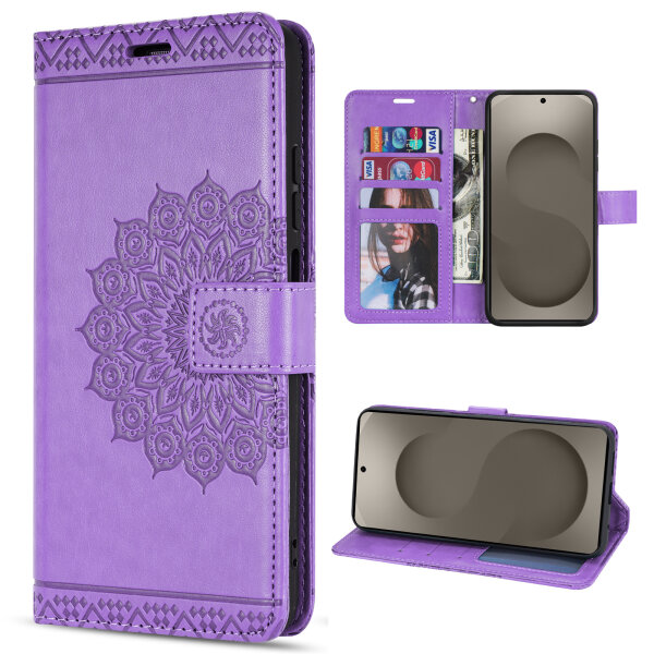 Hülle für Samsung Galaxy S26+ Wallet Case Kartenfächern & Standfunktion in Mandala Lila