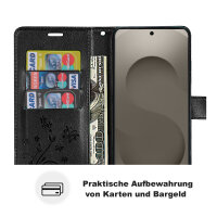 Hülle für Samsung Galaxy S26+ Wallet Case Kartenfächern & Standfunktion in Blume Schwarz