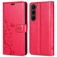 Hülle für Samsung Galaxy S26+ Wallet Case Kartenfächern & Standfunktion in Blume Rot