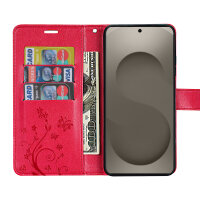 Hülle für Samsung Galaxy S26+ Wallet Case Kartenfächern & Standfunktion in Blume Rot