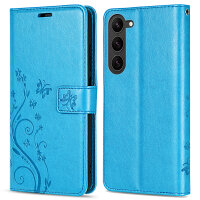 Hülle für Samsung Galaxy S26+ Wallet Case Kartenfächern & Standfunktion in Blume Blau